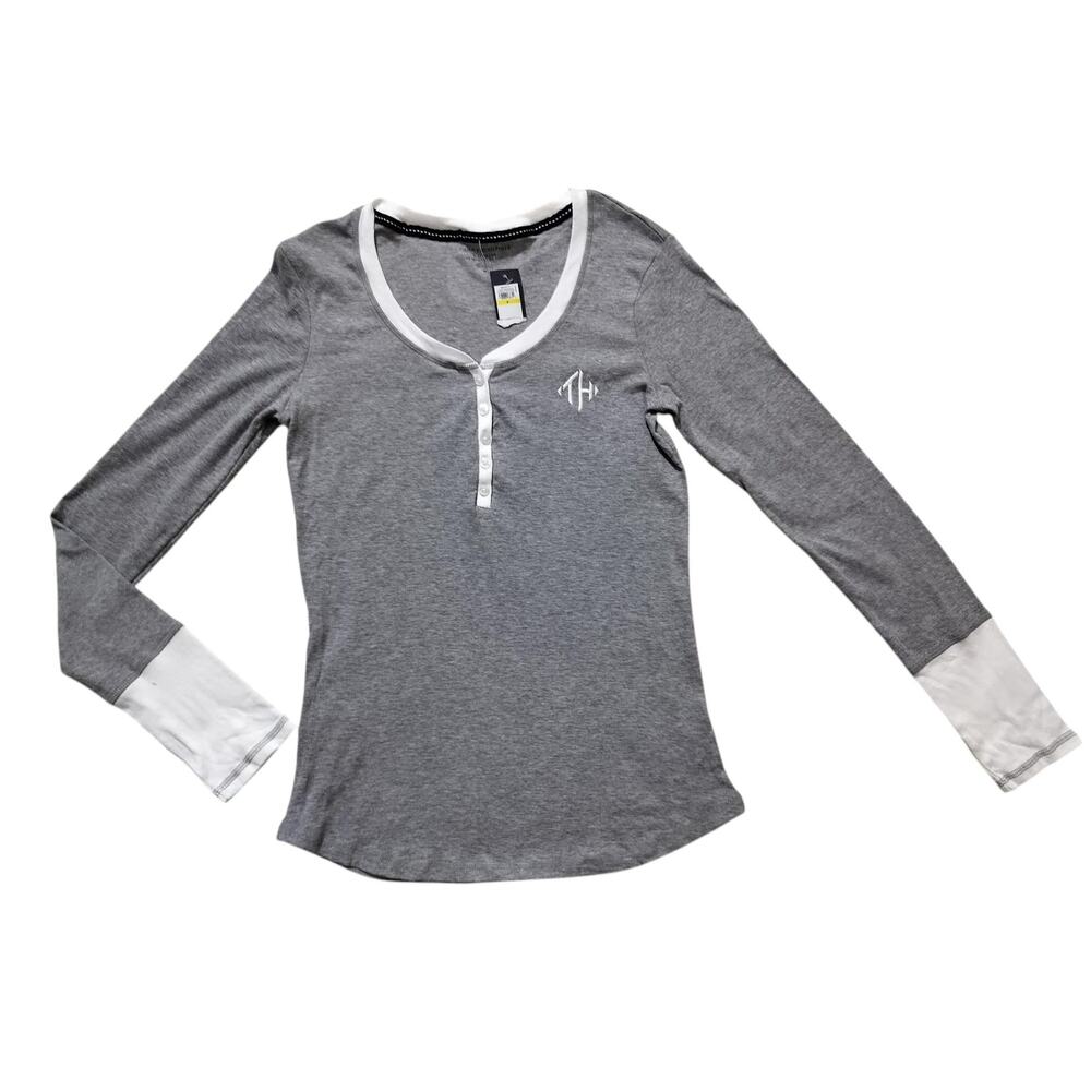 New Tommy Hilfiger Women's Cotton Sleepshirt Grey Long Sleeve Top Size M